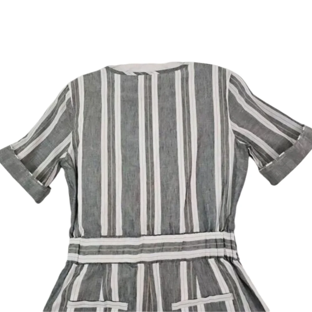 Banana Republic ~Size 0~ Gray/White Striped Romper Waist Drawstring Linen Blend